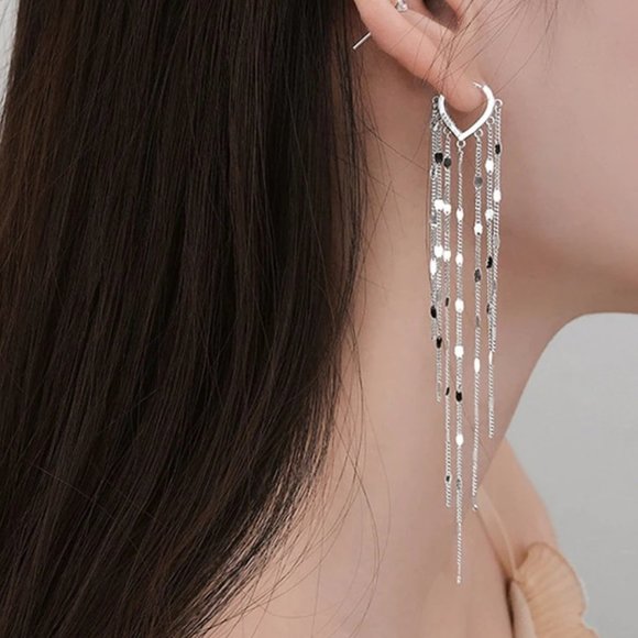 #NEW 925 Sterling Silver Chain Drop Hoop Earrings - Picture 10 of 10